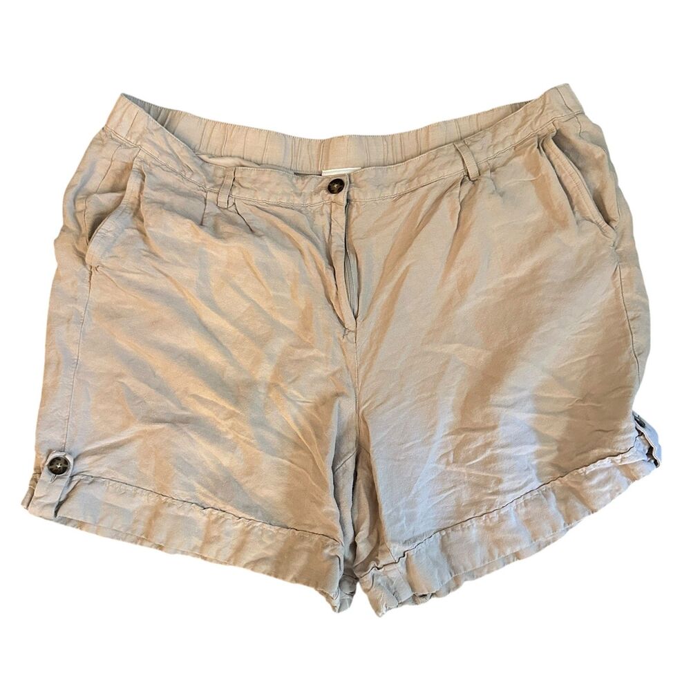 J. Jill Beige‎ Linen and Rayon Blend Button Up Shorts with Pockets Plus Size 22
